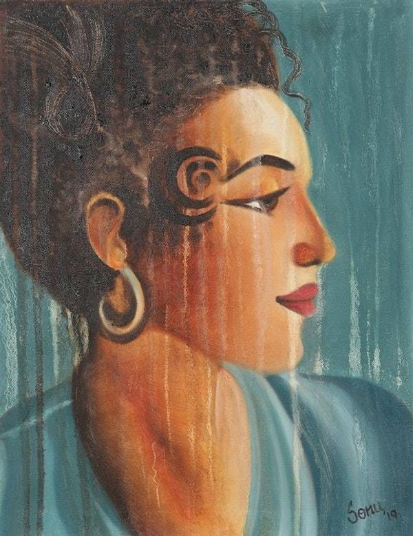Alternate image for Signed Unstretched Impressionist Painting of Woman Femme Fetale