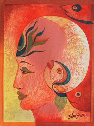 Primary image for Acrylic Expressionist Painting of Vishnu from India Incarnation of Vishnu - Matsya