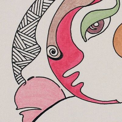 Alternate image for Signed Sun-Themed Acrylic and Watercolor Ganesha Painting Sun Ganesha