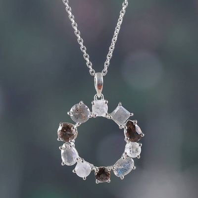 Alternate image for Rainbow Moonstone Smoky Quartz Labradorite Pendant Necklace Posh Wreath of Gems