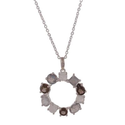 Alternate image for Rainbow Moonstone Smoky Quartz Labradorite Pendant Necklace Posh Wreath of Gems