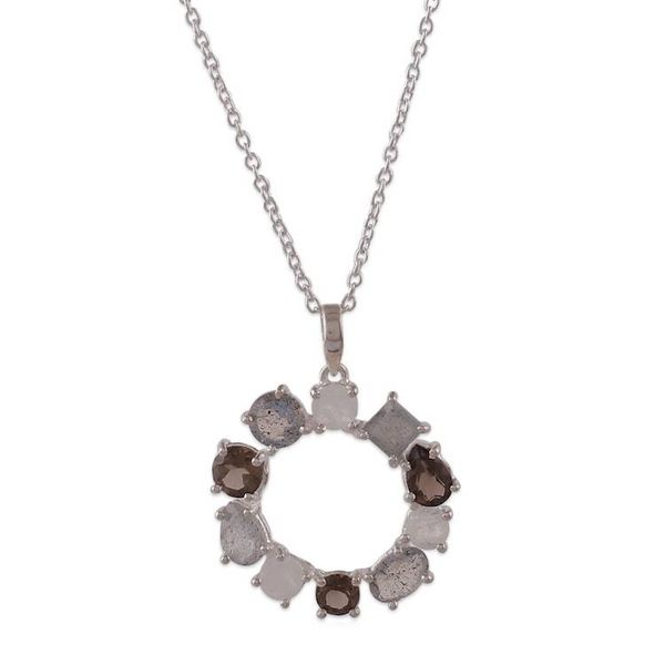 Alternate image for Rainbow Moonstone Smoky Quartz Labradorite Pendant Necklace Posh Wreath of Gems