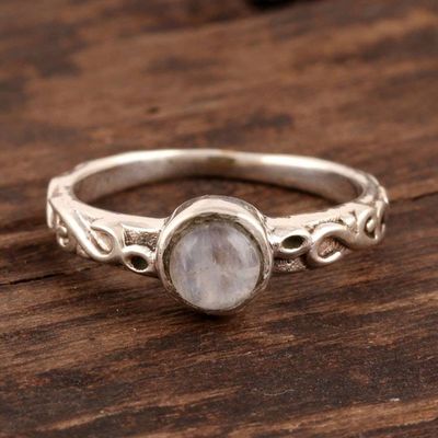 Primary image for Rainbow Moonstone Solitaire Ring Crafted in India Misty Globe