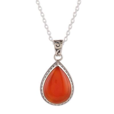 Alternate image for Silver Pendant Necklace with Natural Carnelian Stone Blazing Brilliance