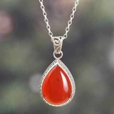 Alternate image for Silver Pendant Necklace with Natural Carnelian Stone Blazing Brilliance