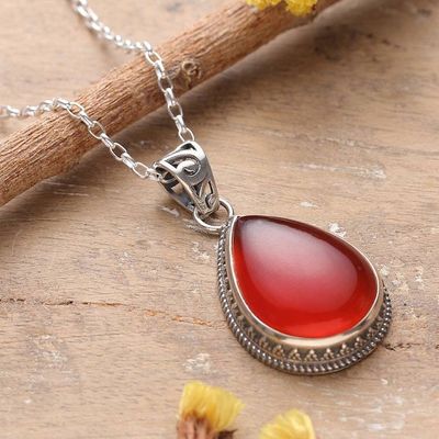 Alternate image for Silver Pendant Necklace with Natural Carnelian Stone Blazing Brilliance