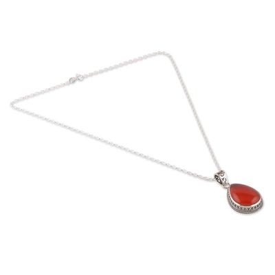 Alternate image for Silver Pendant Necklace with Natural Carnelian Stone Blazing Brilliance