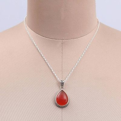Alternate image for Silver Pendant Necklace with Natural Carnelian Stone Blazing Brilliance