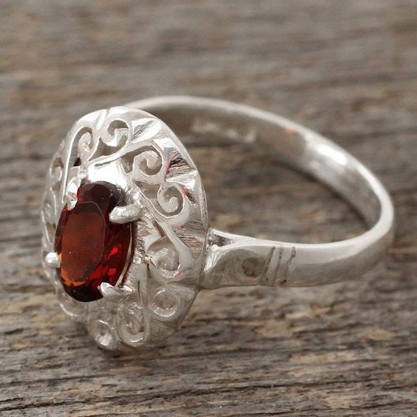 Alternate image for Artisan Crafted Garnet Ring in Sterling Silver Festivity in Red