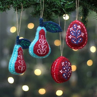 Primary image for Fruit-Themed Embroidered 4-Piece 100 Wool Felt Ornament Set Nature Glory