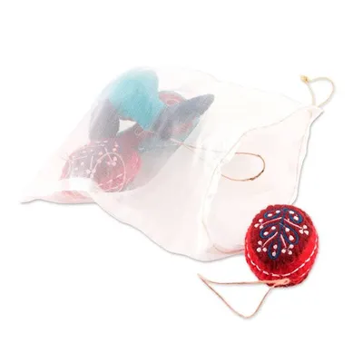 Alternate image for Fruit-Themed Embroidered 4-Piece 100 Wool Felt Ornament Set Nature Glory