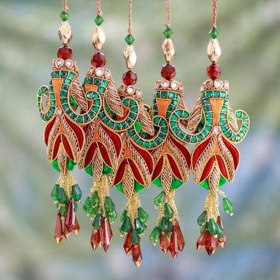 Alternate image for Embroidered Beaded Ornaments from India set of 5 Mughal Tulips