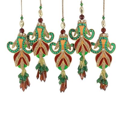Alternate image for Embroidered Beaded Ornaments from India set of 5 Mughal Tulips