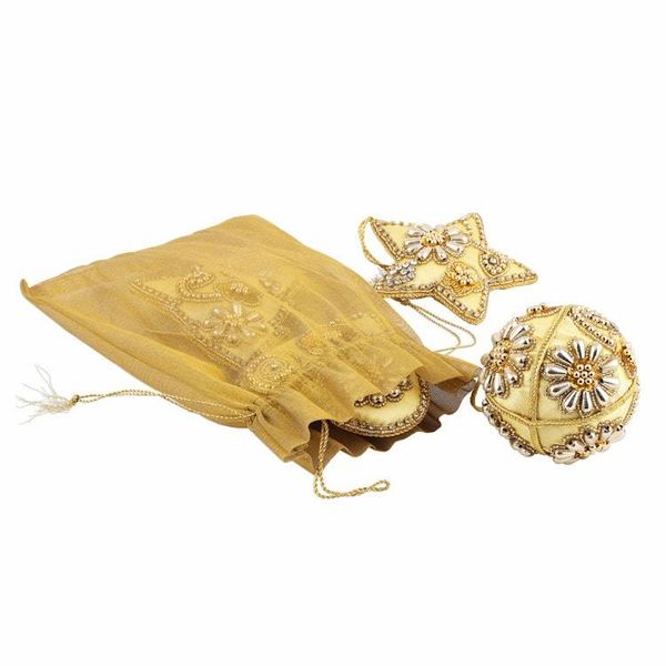 Alternate image for Handmade Gold Beaded Holiday Ornaments Set of 4 Bollywood Holiday