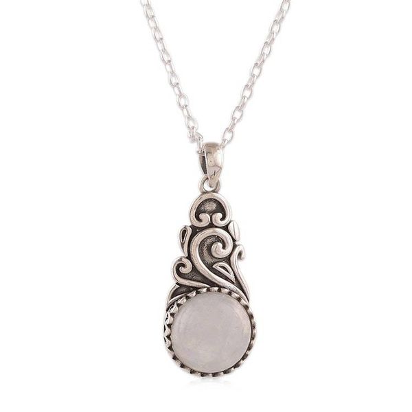 Alternate image for Swirl Vine-Themed Rainbow Moonstone Silver Pendant Necklace Misty Bloom