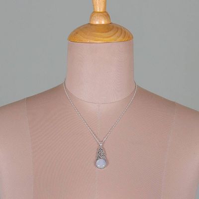 Alternate image for Swirl Vine-Themed Rainbow Moonstone Silver Pendant Necklace Misty Bloom
