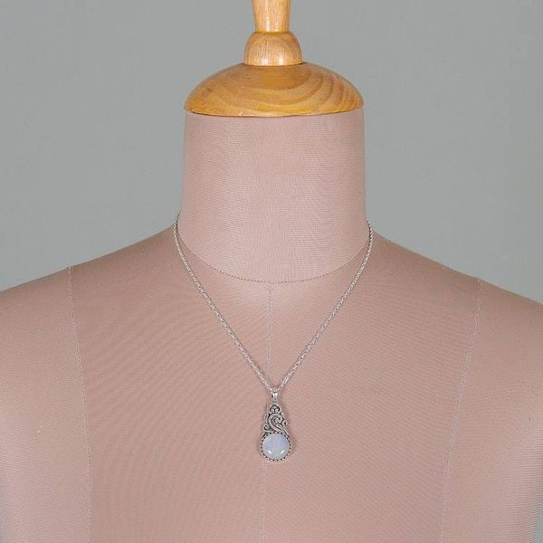 Alternate image for Swirl Vine-Themed Rainbow Moonstone Silver Pendant Necklace Misty Bloom