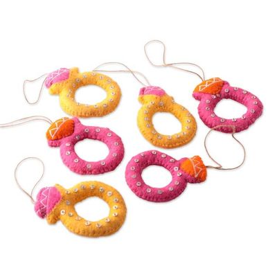 Alternate image for Whimsical Ring-Shaped 6-Piece 100 Wool Felt Ornament Set Rings of Christmas