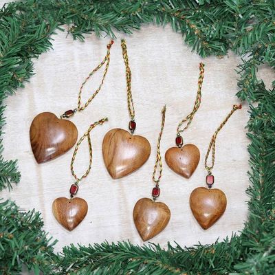 Alternate image for Wood ornaments Set of 6 Hearts of Happiness
