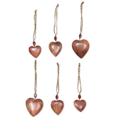 Alternate image for Wood ornaments Set of 6 Hearts of Happiness