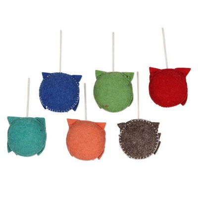 Alternate image for Handmade Wool Owl-Motif Holiday Ornaments Set of 6 Merry Hoots