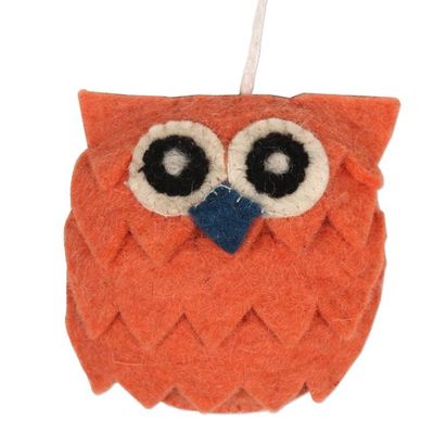 Alternate image for Handmade Wool Owl-Motif Holiday Ornaments Set of 6 Merry Hoots
