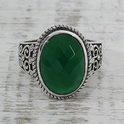 Primary image for Green Onyx and Sterling Silver Cocktail Ring from India Green Gleam