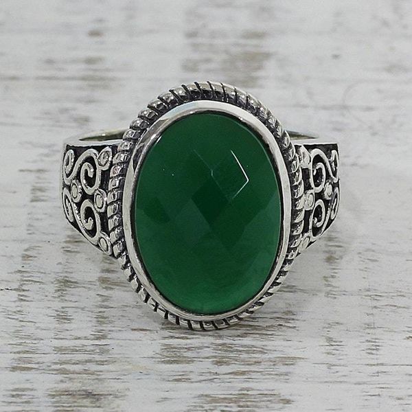 Alternate image for Green Onyx and Sterling Silver Cocktail Ring from India Green Gleam