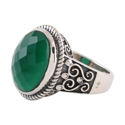 Alternate image for Green Onyx and Sterling Silver Cocktail Ring from India Green Gleam