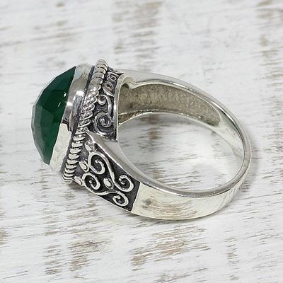 Alternate image for Green Onyx and Sterling Silver Cocktail Ring from India Green Gleam