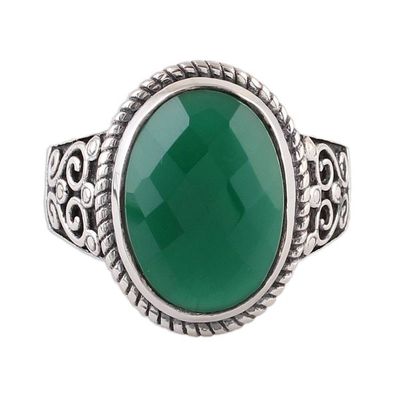 Alternate image for Green Onyx and Sterling Silver Cocktail Ring from India Green Gleam