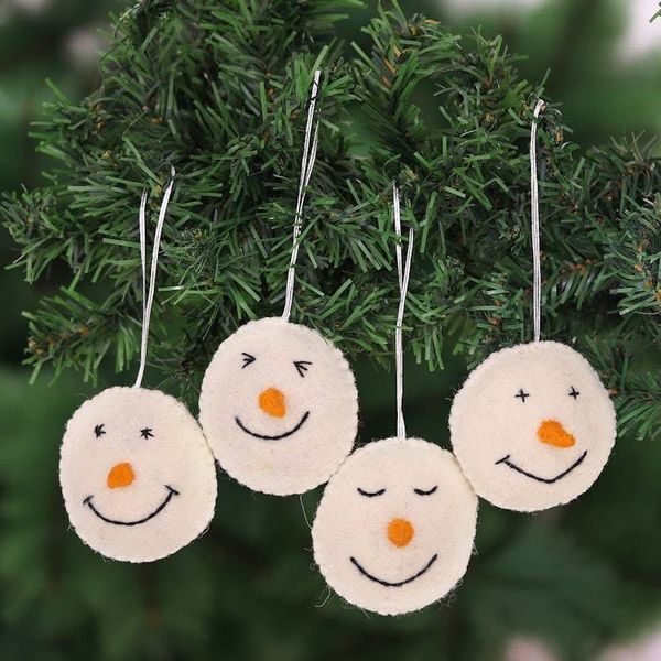 Alternate image for Set of 4 Smiling Snowmen Wool Felt Ornaments Smiling Snowmen