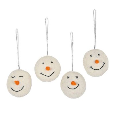 Alternate image for Set of 4 Smiling Snowmen Wool Felt Ornaments Smiling Snowmen