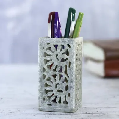 Alternate image for Hand Carved Soapstone Pen Holder from India Office Order