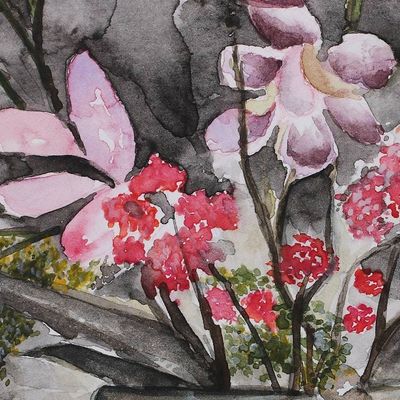 Alternate image for Signed Stretched Impressionist Watercolor Painting of Vase Ceramics