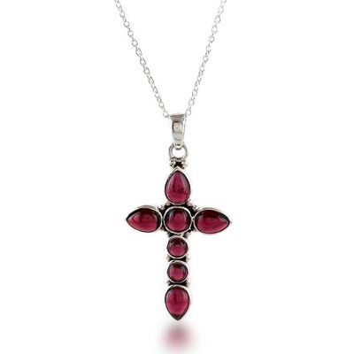 Alternate image for Indian-Made Natural Garnet Cabochon Cross Pendant Necklace Sacred Passion