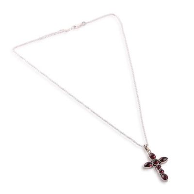 Alternate image for Indian-Made Natural Garnet Cabochon Cross Pendant Necklace Sacred Passion