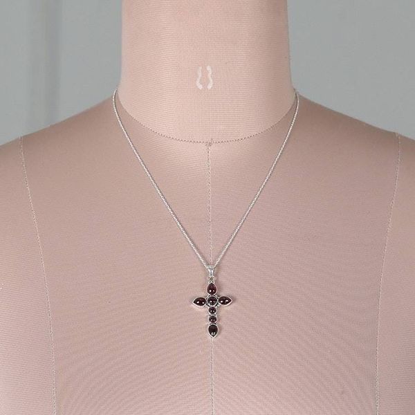 Alternate image for Indian-Made Natural Garnet Cabochon Cross Pendant Necklace Sacred Passion
