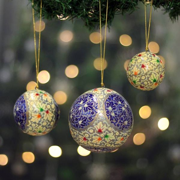 Alternate image for Hand-Painted 3-Piece Papier Mache Ornament Set from India Days of Charm
