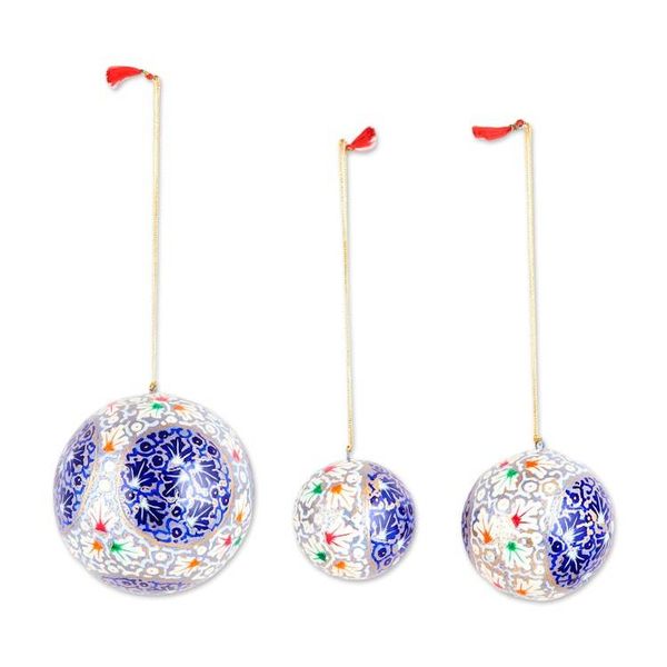 Alternate image for Hand-Painted 3-Piece Papier Mache Ornament Set from India Days of Charm