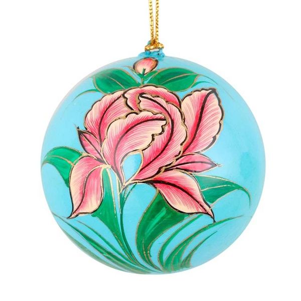 Alternate image for 4 Floral-Themed Painted Papier Mache Christmas Ornaments Floral Joy