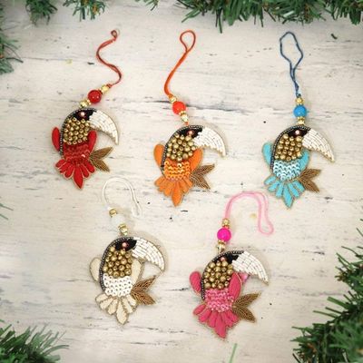 Alternate image for Beaded Toucan Ornaments from India Set of 5 Glamorous Toucans
