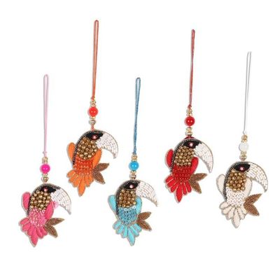 Alternate image for Beaded Toucan Ornaments from India Set of 5 Glamorous Toucans