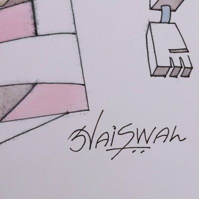 Alternate image for Signed Modern Cubist Painting by an Indian Artist Sky the Limit