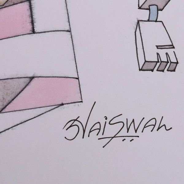 Alternate image for Signed Modern Cubist Painting by an Indian Artist Sky the Limit