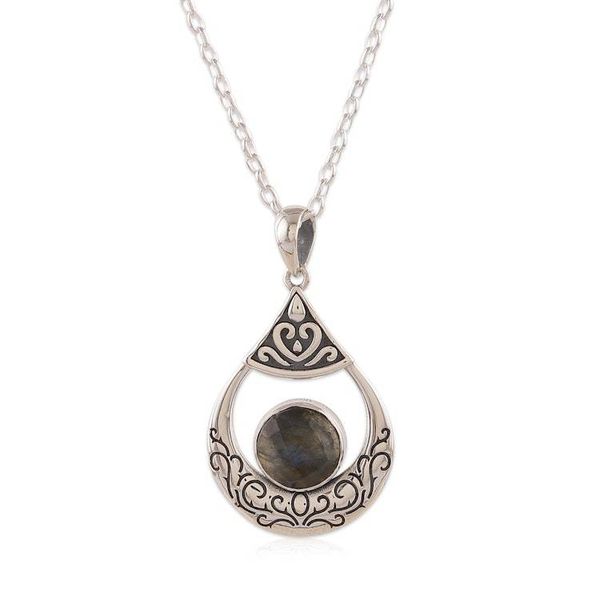 Alternate image for Bohemian Silver Necklace with Natural Labradorite Pendant Regal Luxe