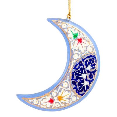 Alternate image for 3 Crescent Moon Kashmiri Folk Art-Themed Wood Ornaments Kashmir Moons