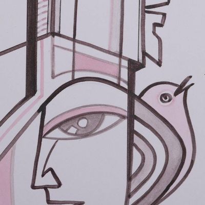 Alternate image for Modern Black and White Cubist Painting from India Modern Life