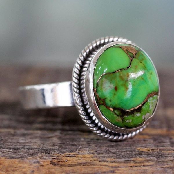 Alternate image for Silver Silver Ring with Green Composite Turquoise Green Fields in Jaipur