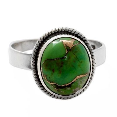 Alternate image for Silver Silver Ring with Green Composite Turquoise Green Fields in Jaipur